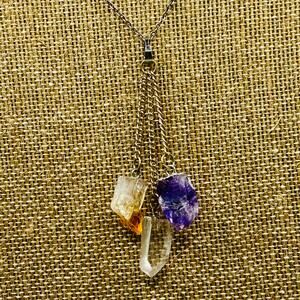 1990's Vintage Silver necklace with 3 crystal dangle